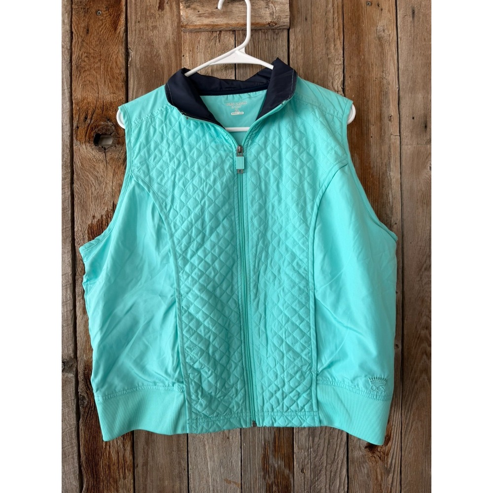 Oleg Cassini Sport  Vest Sleeveless Jacket XL Teal with Navy Blue Accents Waffle